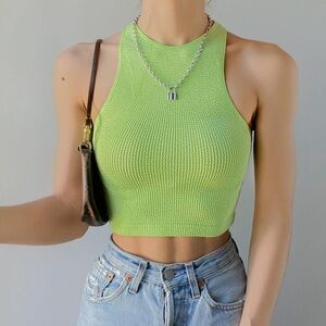 Zara - Seamless High Neck Crop Tank Top in Neon Green